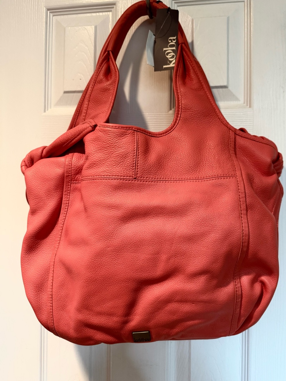 Kooba Coral-Red Leather Shoulder Hobo.  New With Tags